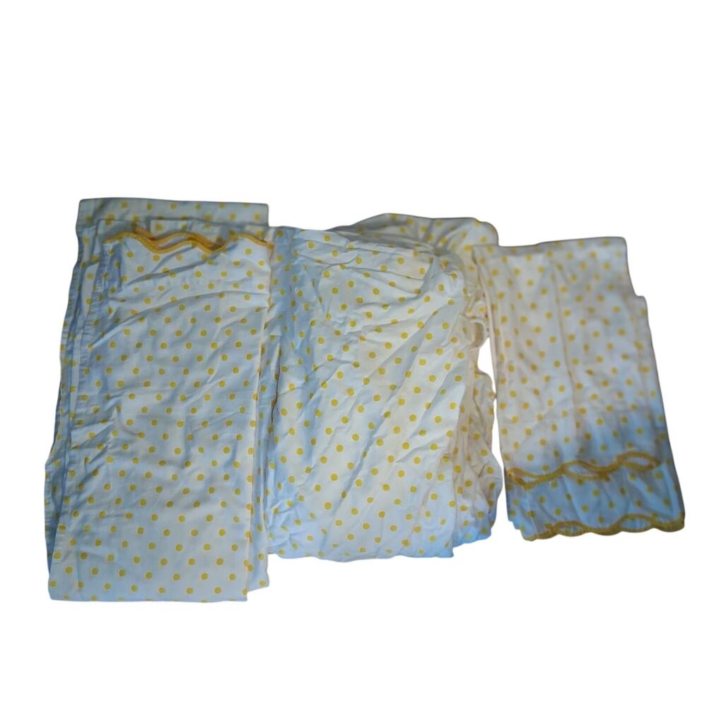 Patricia Altschul bed Sheets Queen cotton white yellow polka dot set 4pc scallop